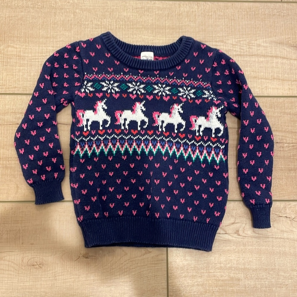Oshkosh B’gosh Navy/Pink Unicorn Sweater in 2T